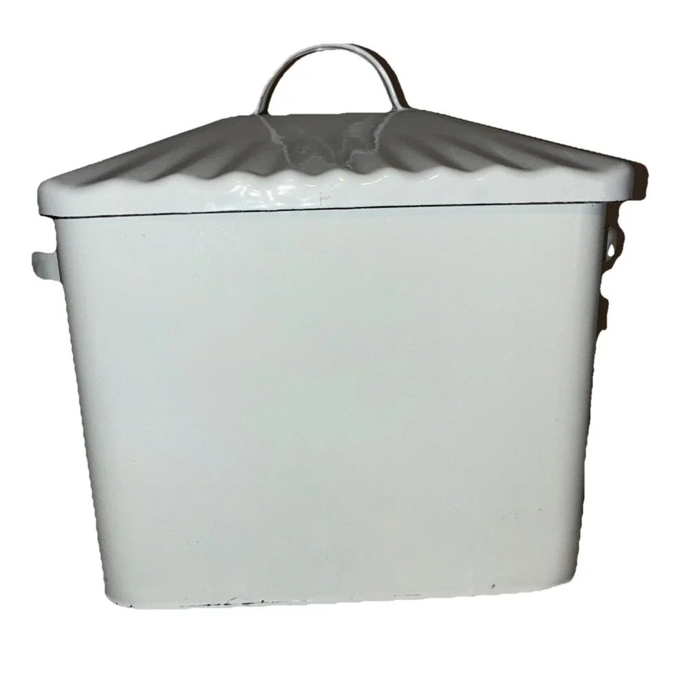Bread Box Enamelware Metal Bin White Retro Shabby Chic Farmhouse 11x9x7.5